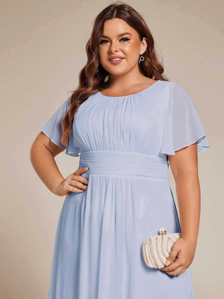 Flowy Chiffon Round Neckline A-Line Knee Length Wedding Guest Dress