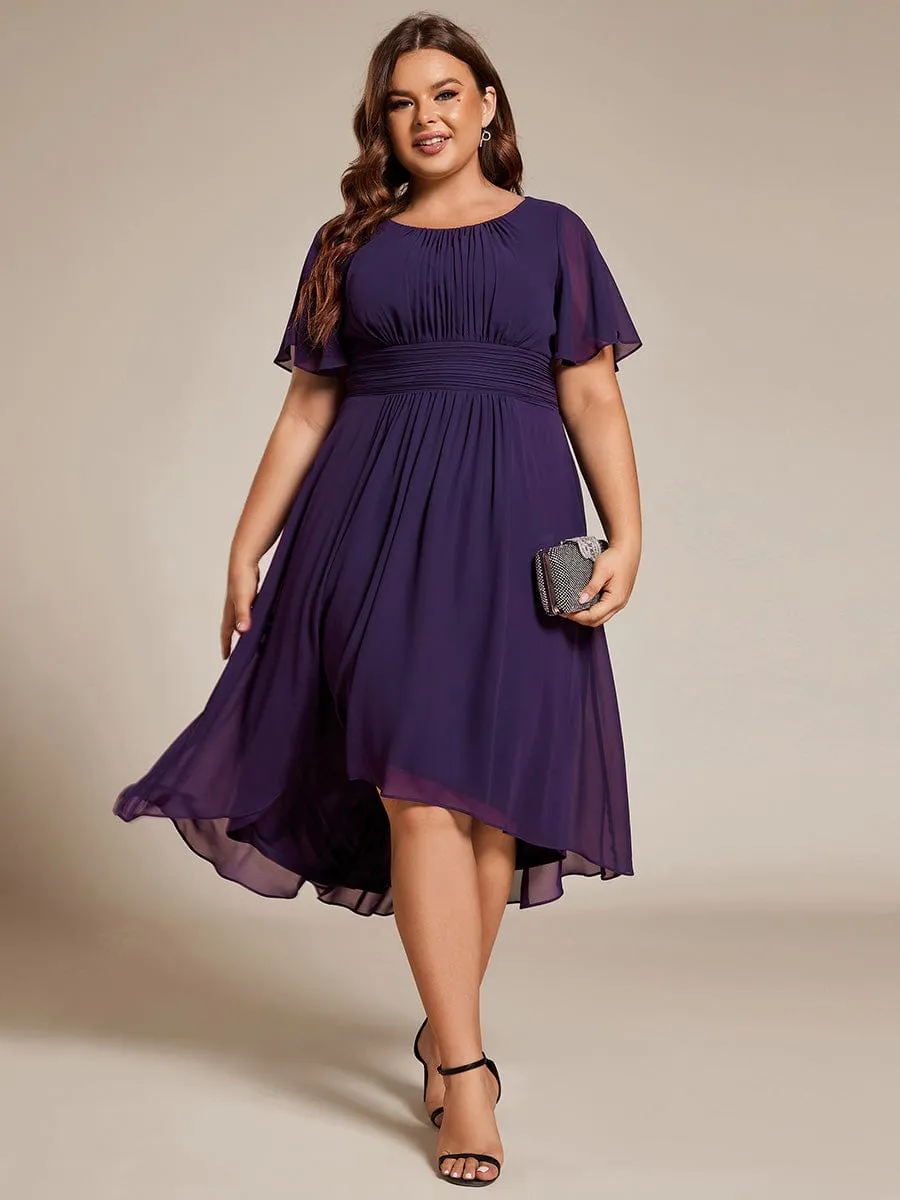 Flowy Chiffon Round Neckline A-Line Knee Length Wedding Guest Dress