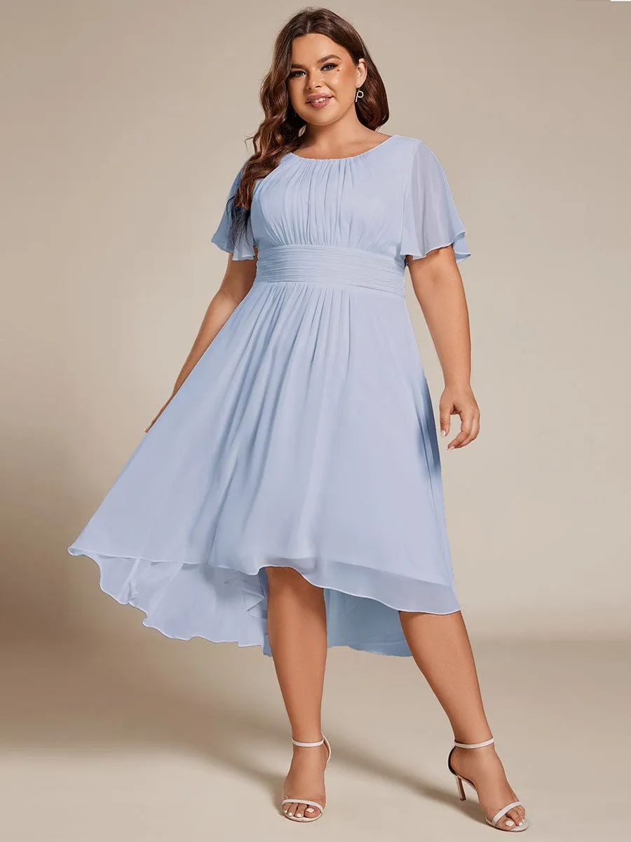 Flowy Chiffon Round Neckline A-Line Knee Length Wedding Guest Dress