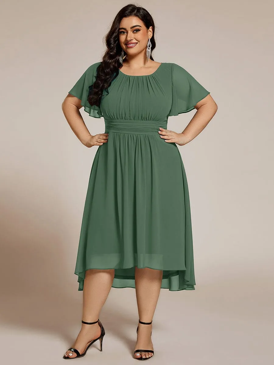 Flowy Chiffon Round Neckline A-Line Knee Length Wedding Guest Dress