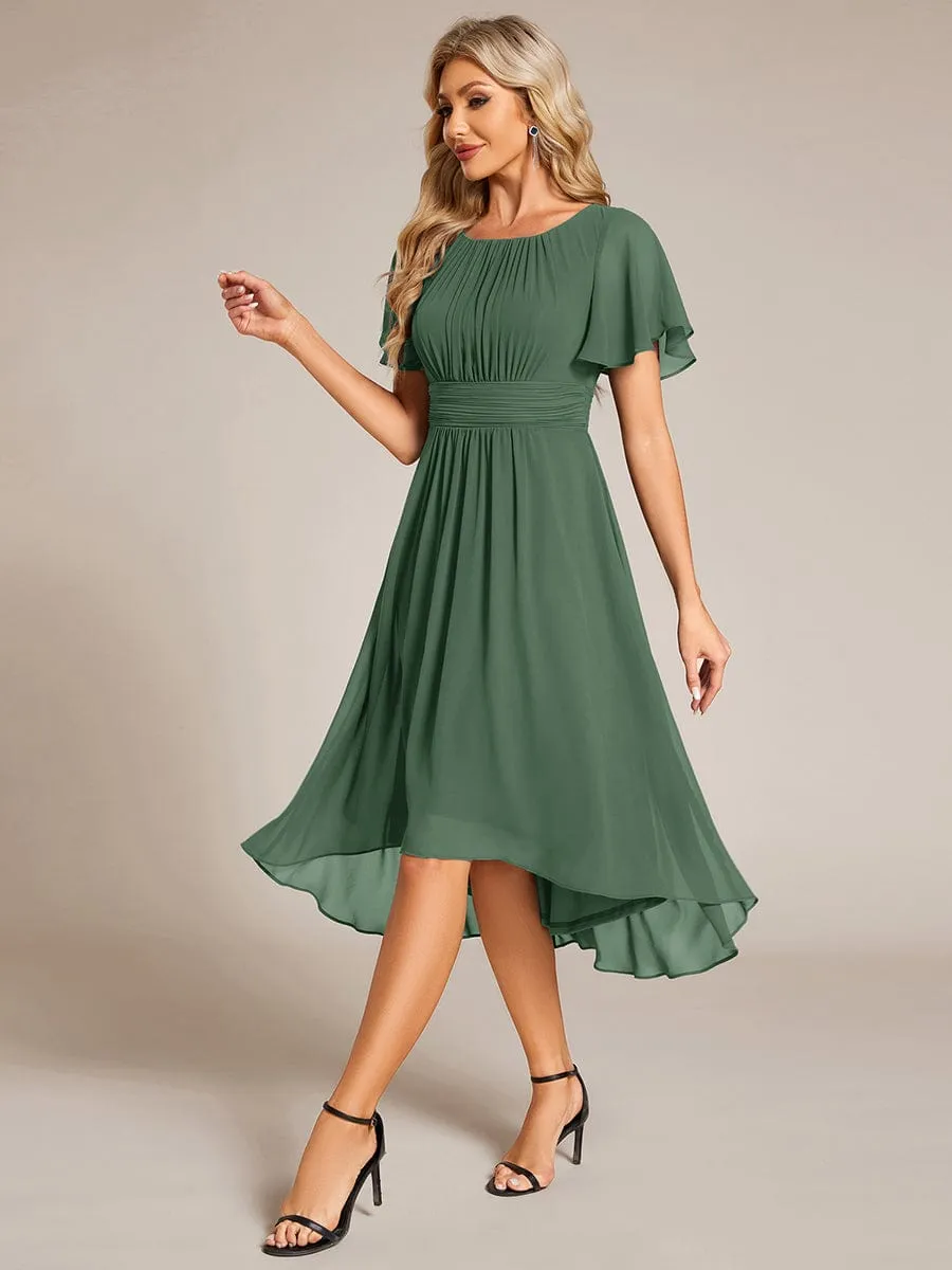 Flowy Chiffon Round Neckline A-Line Knee Length Wedding Guest Dress