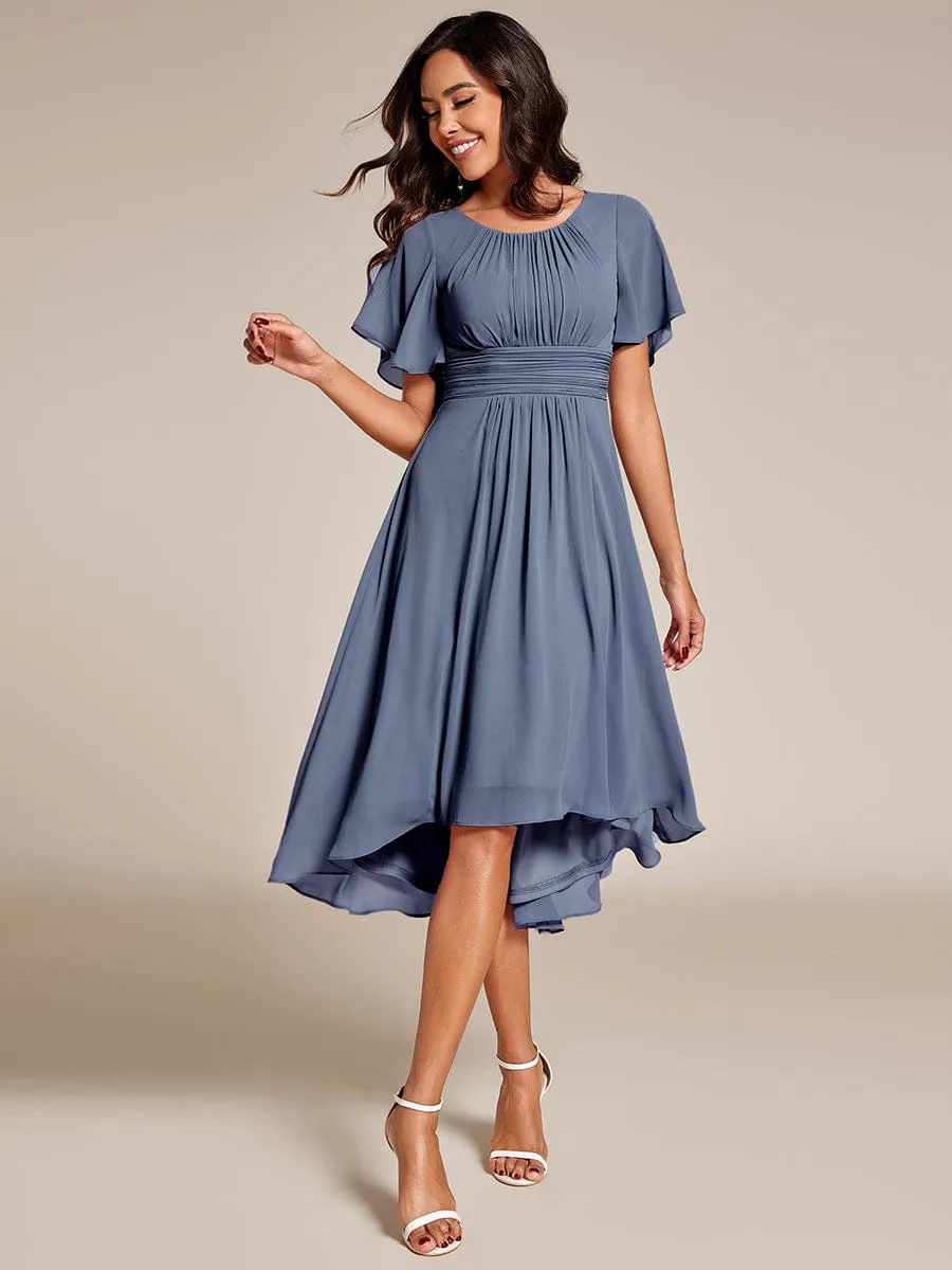 Flowy Chiffon Round Neckline A-Line Knee Length Wedding Guest Dress