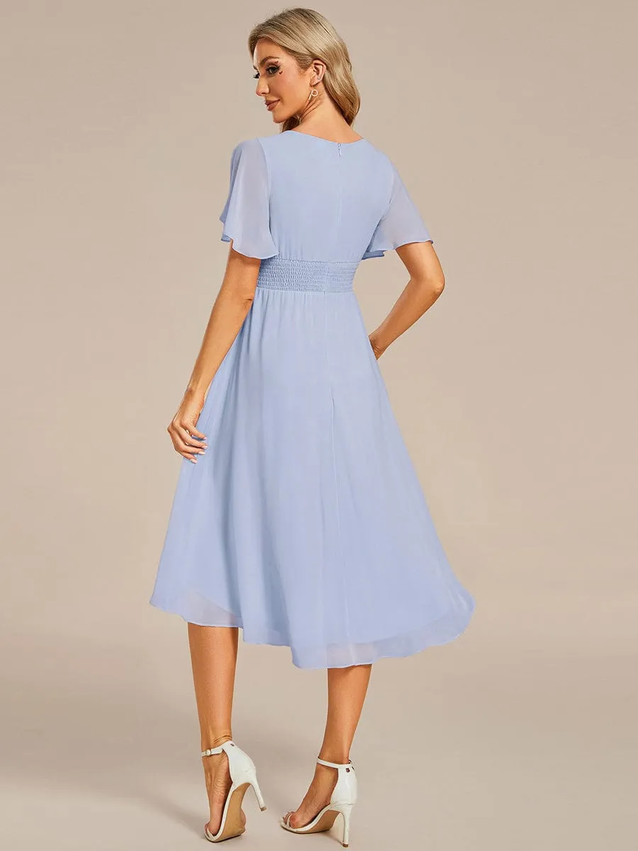Flowy Chiffon Round Neckline A-Line Knee Length Wedding Guest Dress