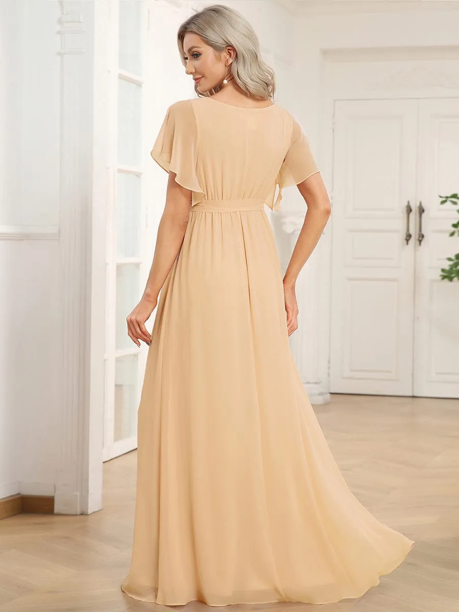 Flowy Pleated A-Line Chiffon Tie-Waist Bridesmaid Dress