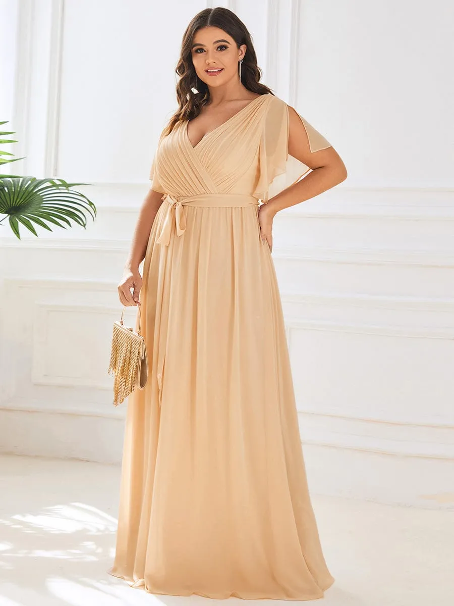 Flowy Pleated A-Line Chiffon Tie-Waist Bridesmaid Dress