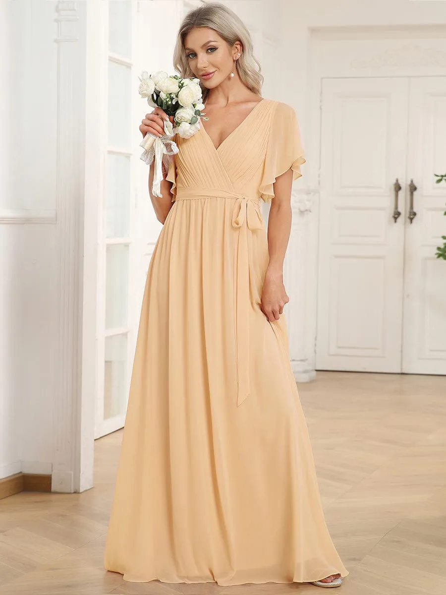 Flowy Pleated A-Line Chiffon Tie-Waist Bridesmaid Dress