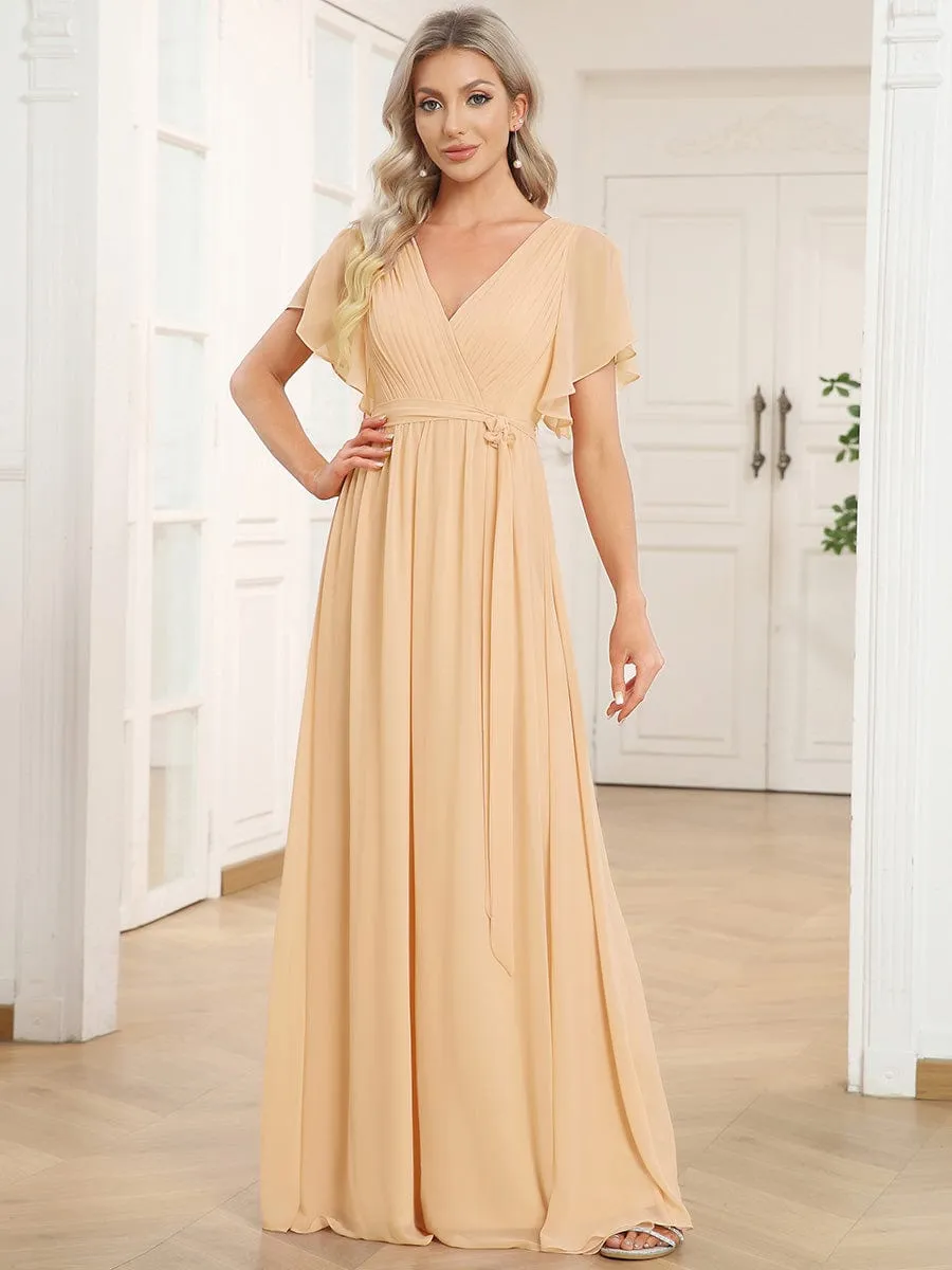 Flowy Pleated A-Line Chiffon Tie-Waist Bridesmaid Dress