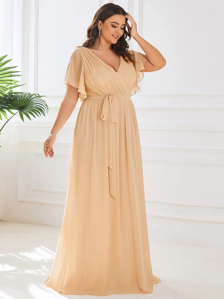 Flowy Pleated A-Line Chiffon Tie-Waist Bridesmaid Dress