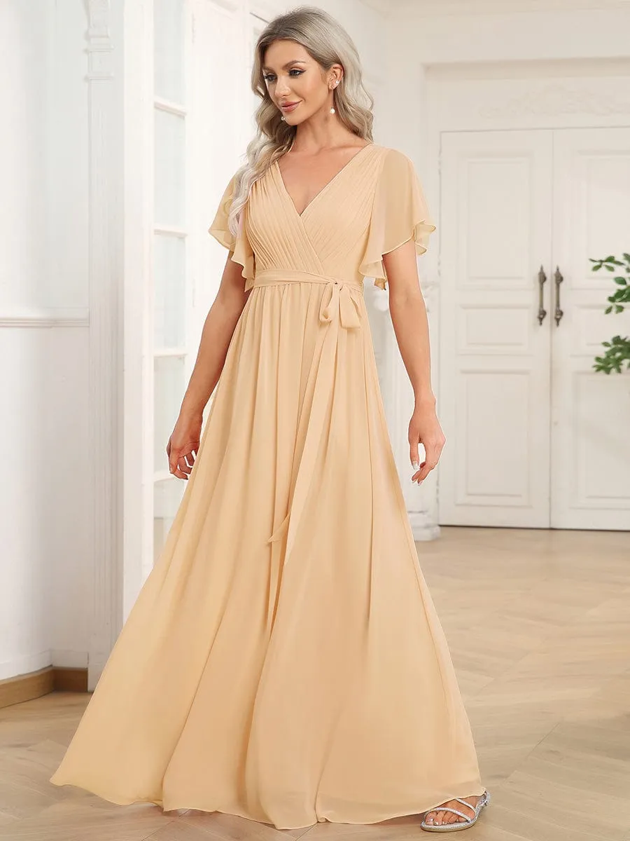 Flowy Pleated A-Line Chiffon Tie-Waist Bridesmaid Dress