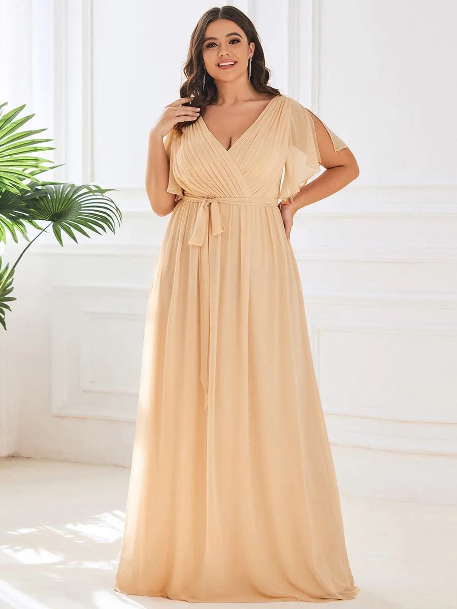 Flowy Pleated A-Line Chiffon Tie-Waist Bridesmaid Dress
