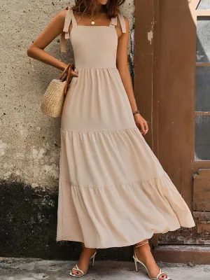 Flowy Tired Maxi Dress Backless Beach  Tank Dress