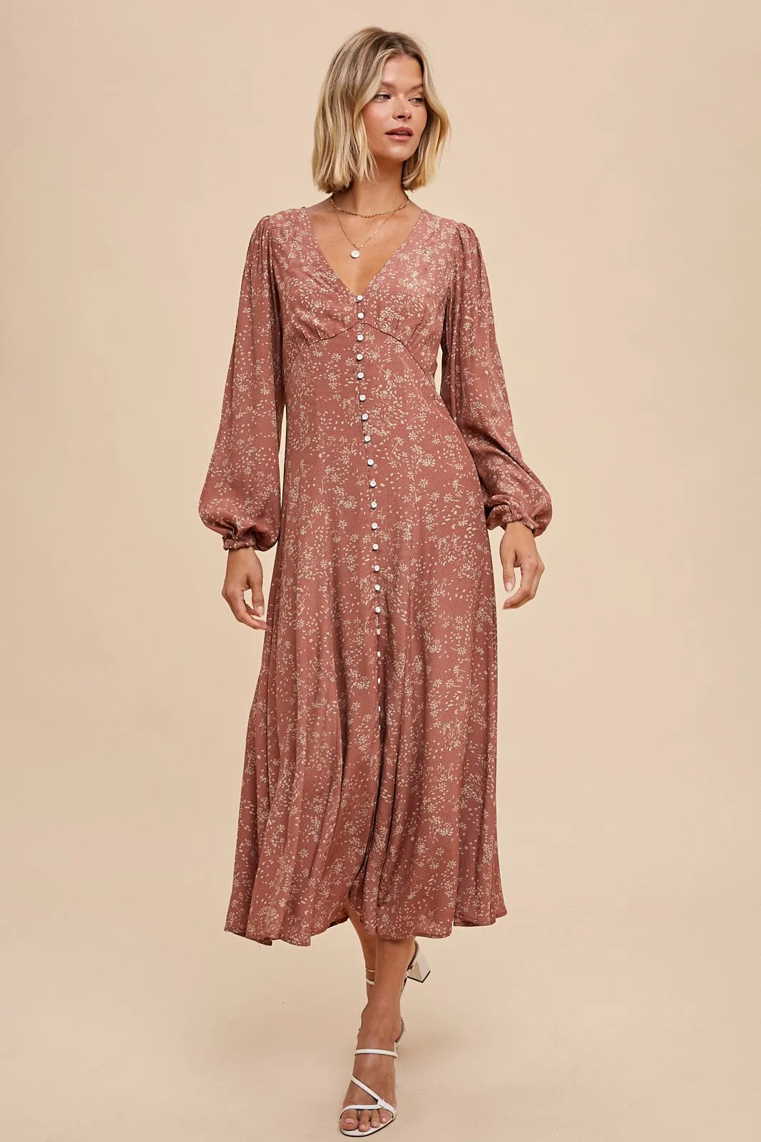 Francie Floral Button Down Maxi Dress - Mauve