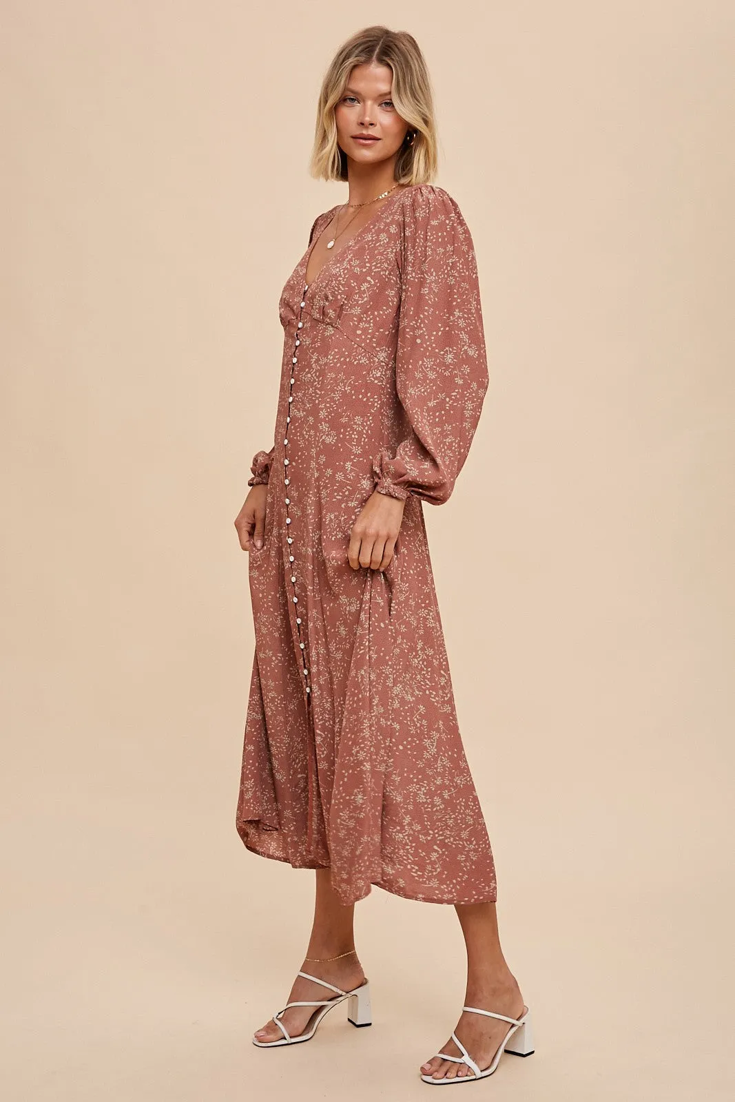Francie Floral Button Down Maxi Dress - Mauve