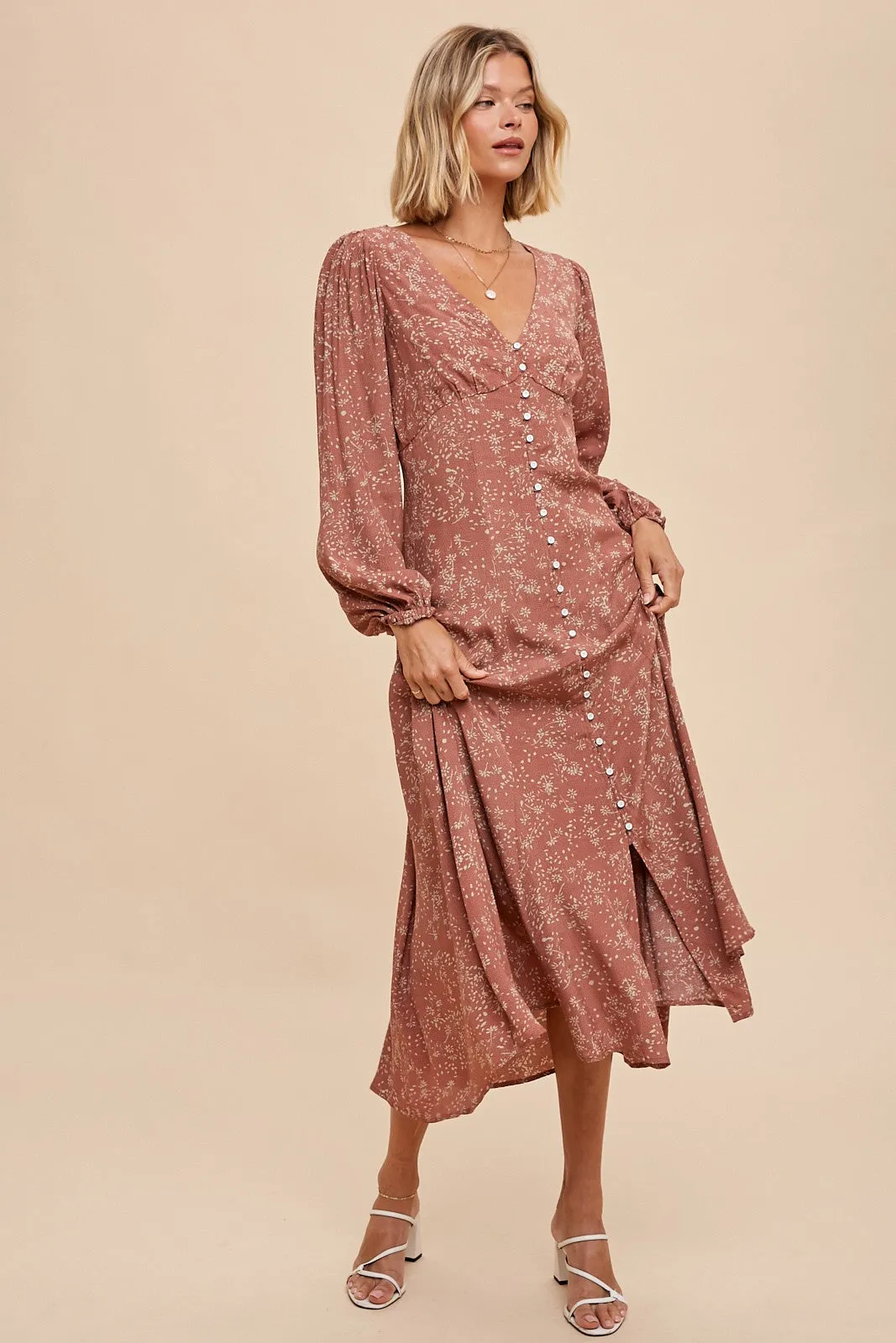 Francie Floral Button Down Maxi Dress - Mauve