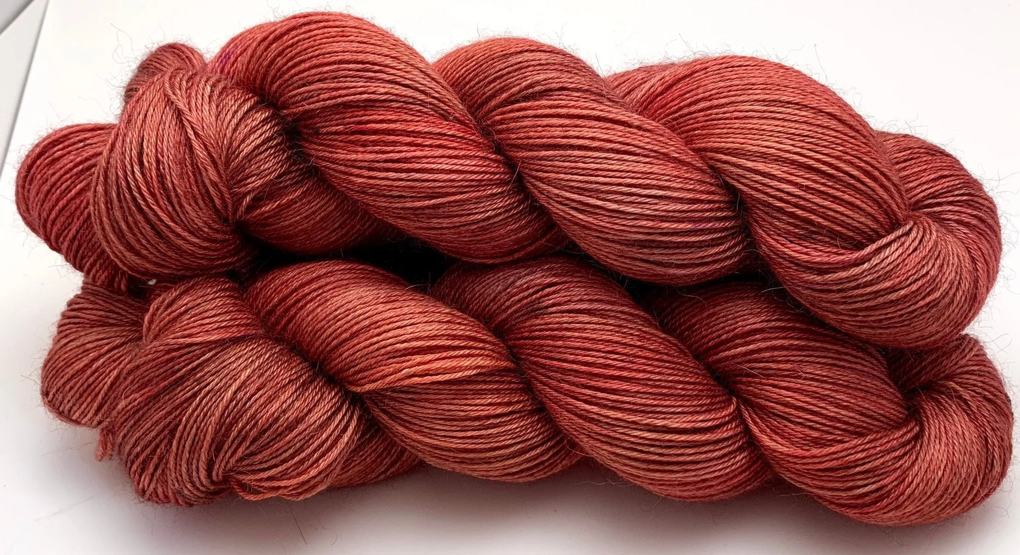 Hand Dyed Yarn "Another Brick in the Shawl" Brick Red Rust Brown Orange Pink Copper Speckled Polwarth DK 246yds 100g