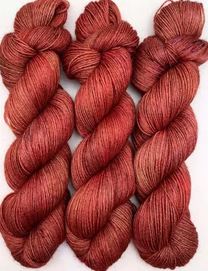 Hand Dyed Yarn "Another Brick in the Shawl" Brick Red Rust Brown Orange Pink Copper Speckled Polwarth DK 246yds 100g