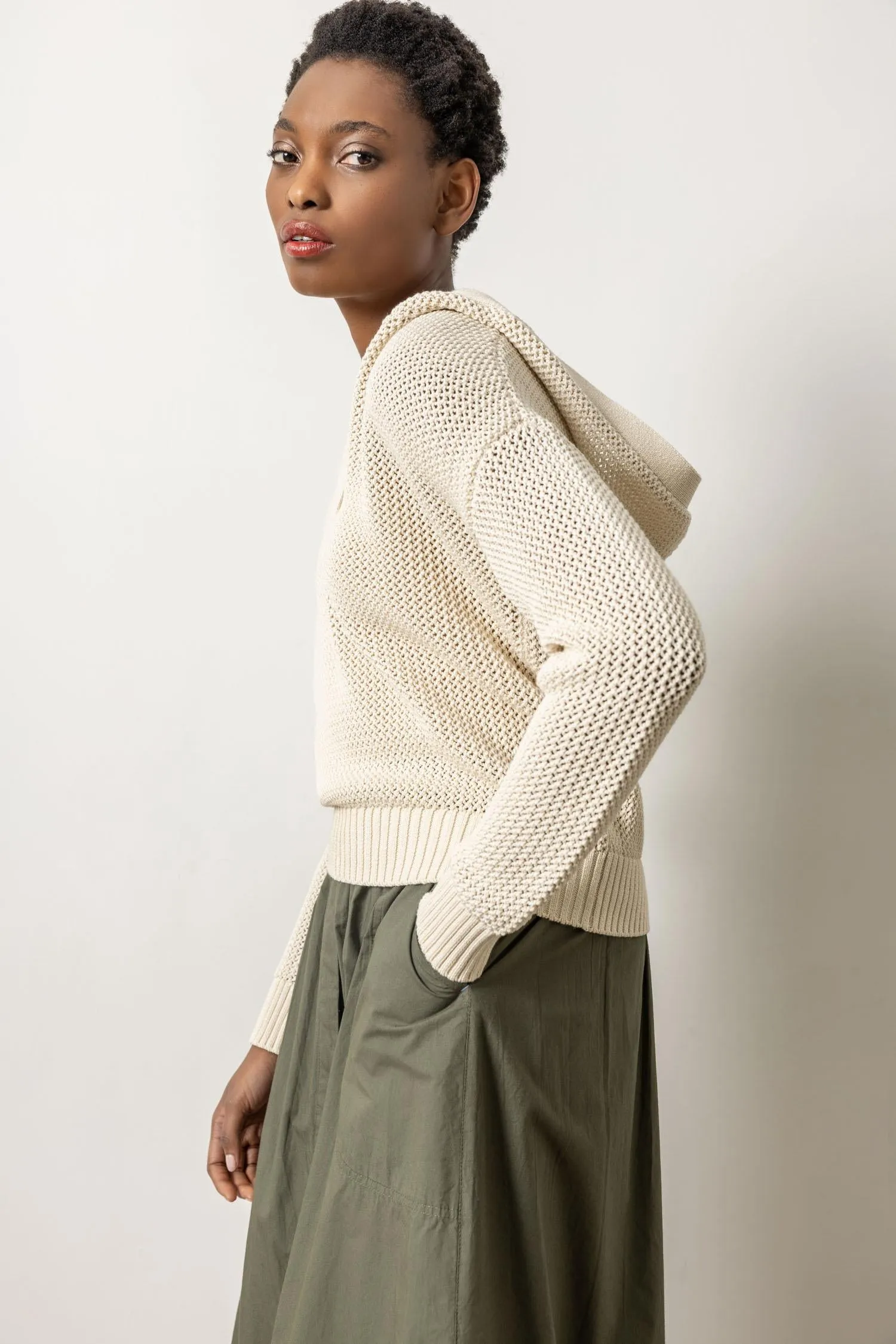 Hooded Split Neck Sweater