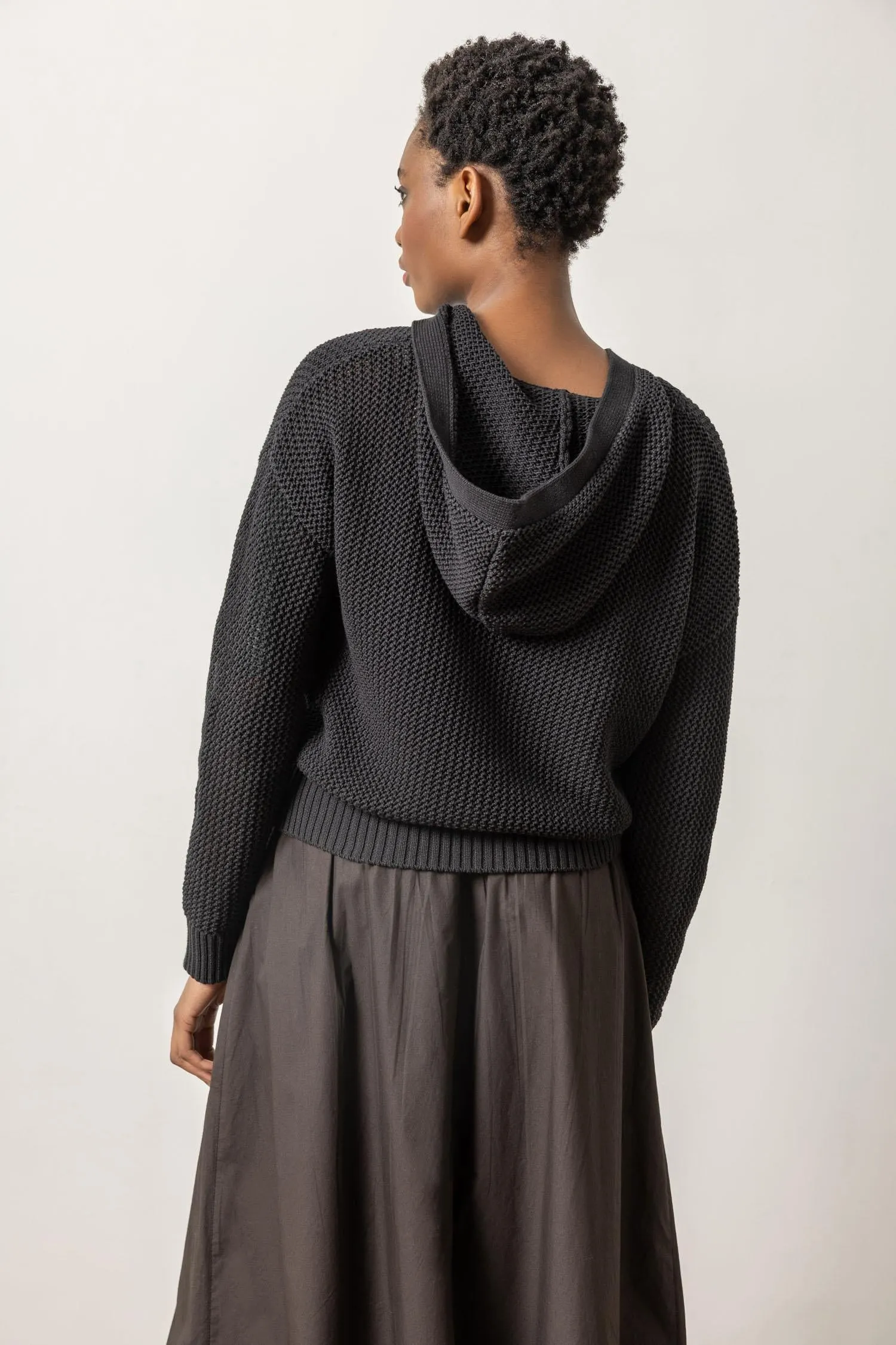 Hooded Split Neck Sweater