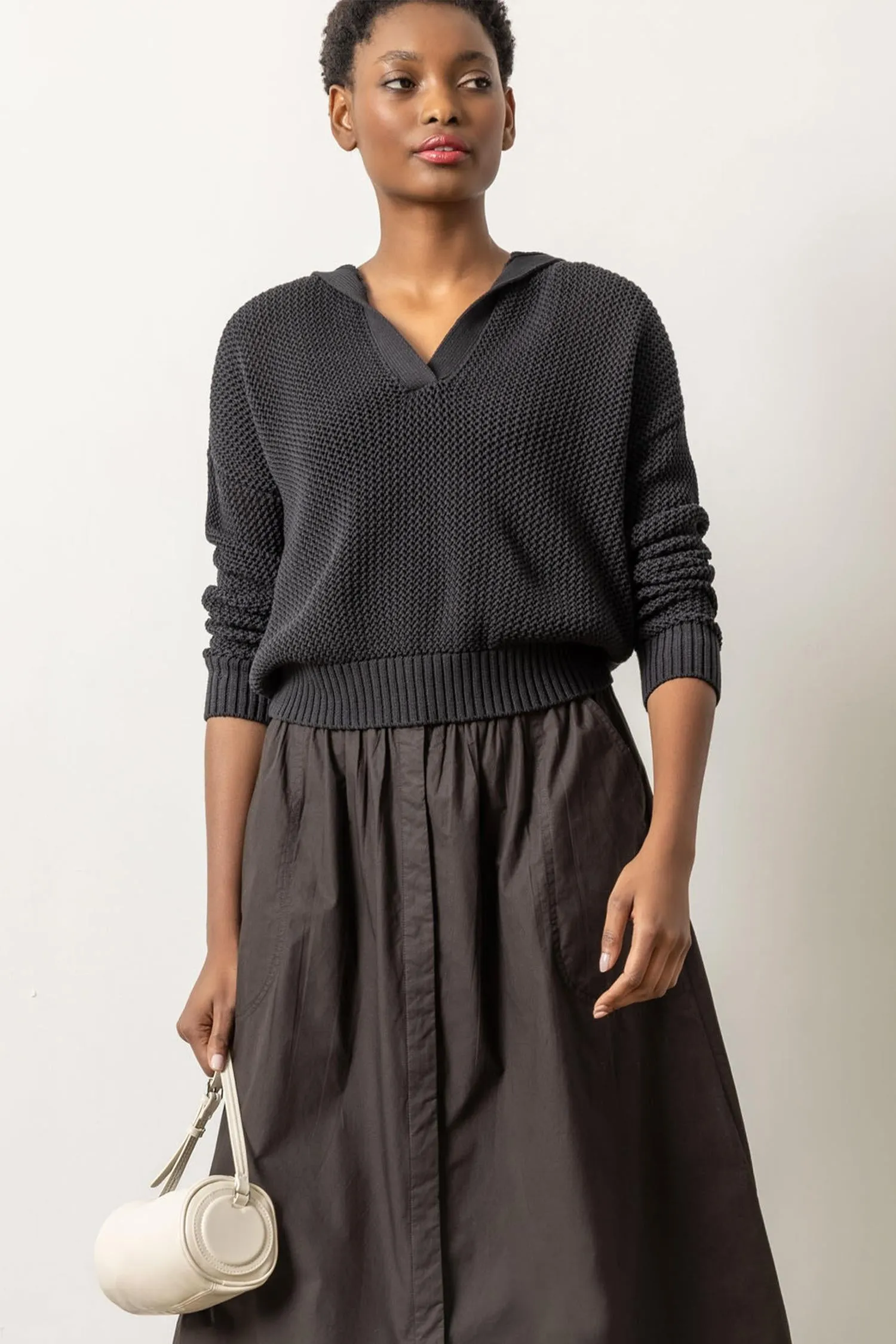 Hooded Split Neck Sweater
