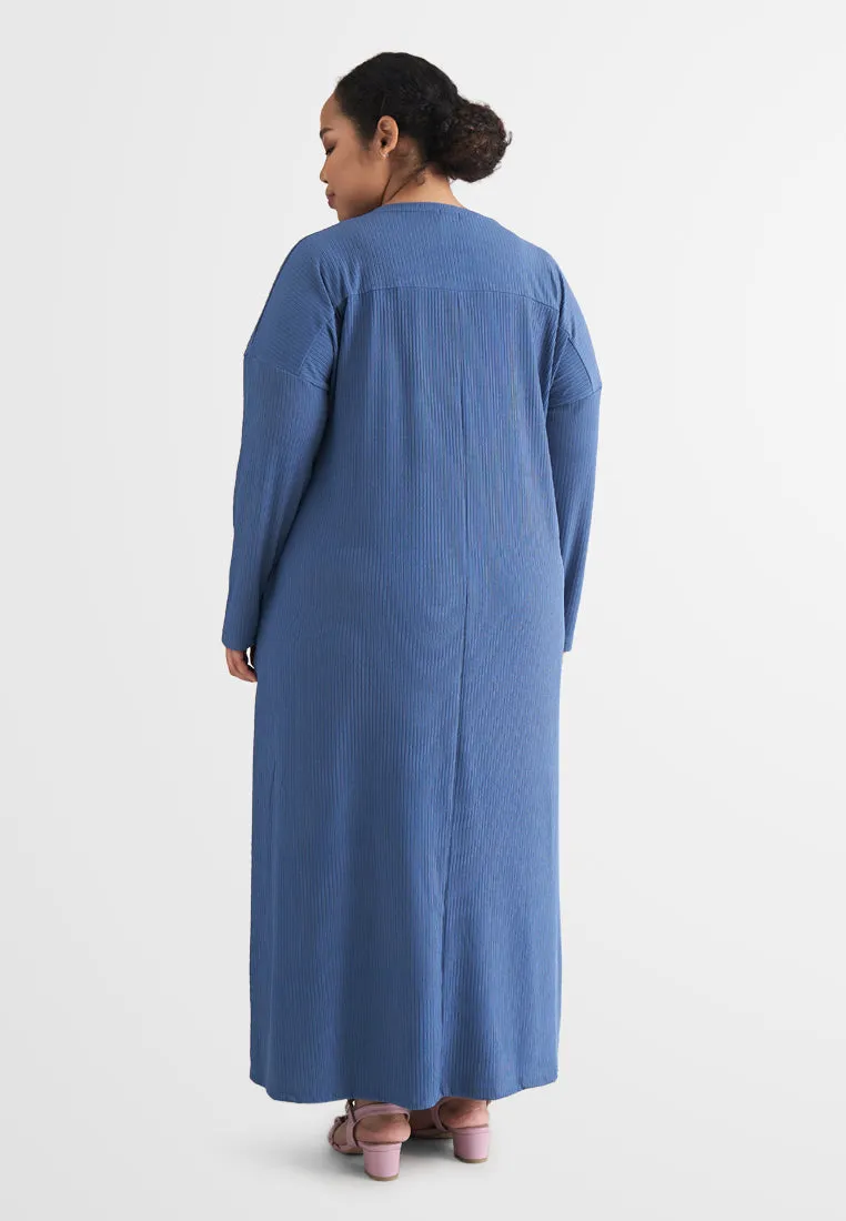 Johanna Relax Ribbed Quarantine Petite Plus Jubah Dress - Blue