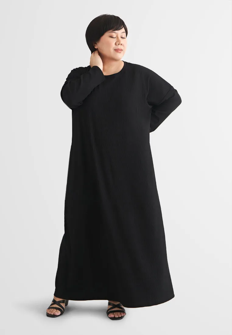 Johanna Relax Ribbed Quarantine Petite Plus Jubah Dress - Blue