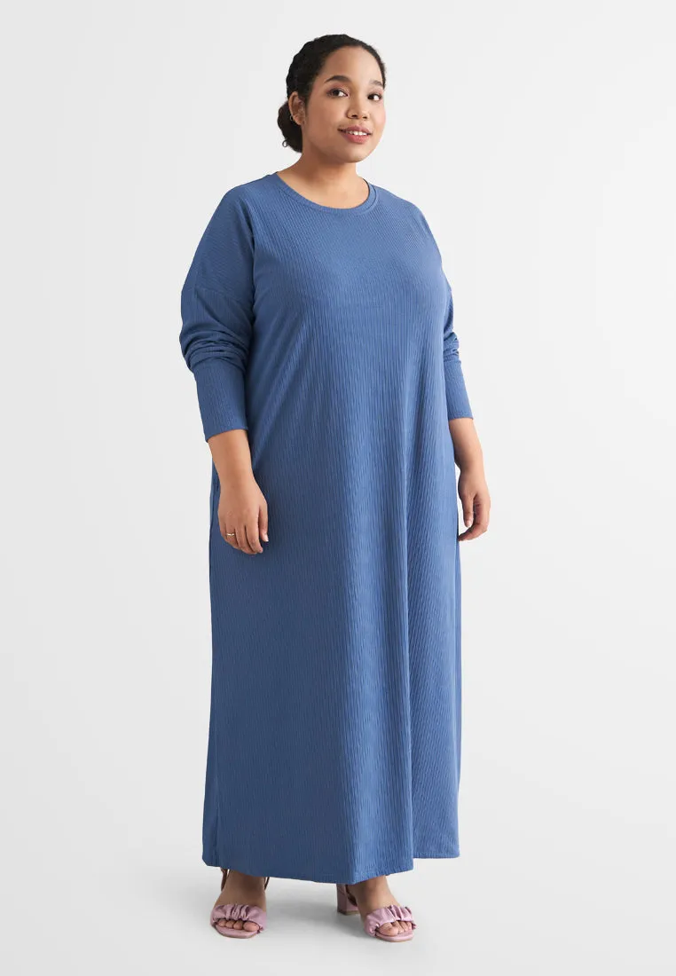 Johanna Relax Ribbed Quarantine Petite Plus Jubah Dress - Blue