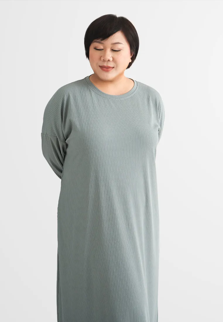 Johanna Relax Ribbed Quarantine Petite Plus Jubah Dress - Light Green