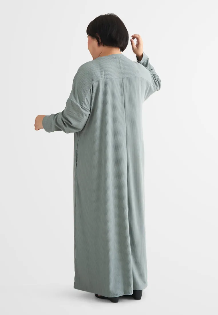 Johanna Relax Ribbed Quarantine Petite Plus Jubah Dress - Light Green