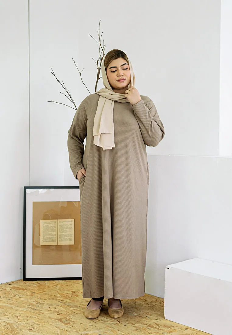 Johanna Relax Ribbed Quarantine Petite Plus Jubah Dress - Light Green