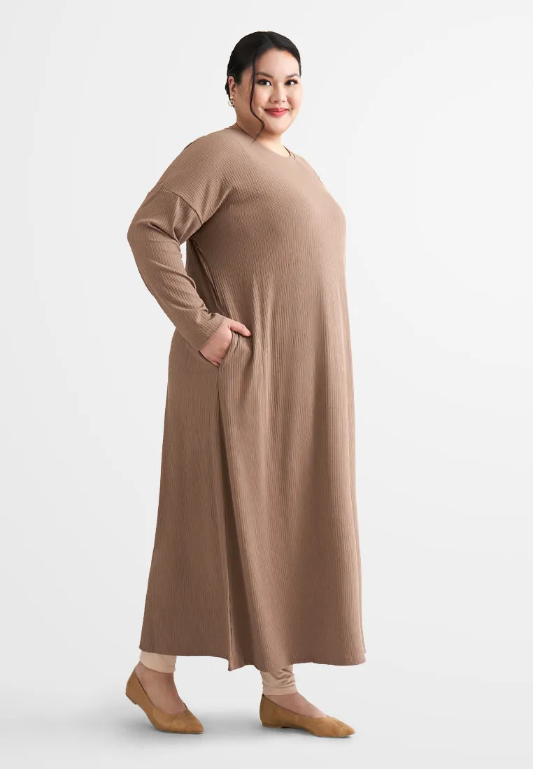 Johanna Relax Ribbed Quarantine Petite Plus Jubah Dress - Light Green