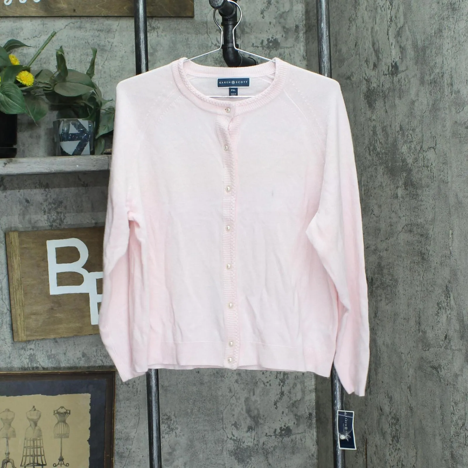 Karen Scott Womens Pearl Cardigan Sweater 100024435PT Pink PXL