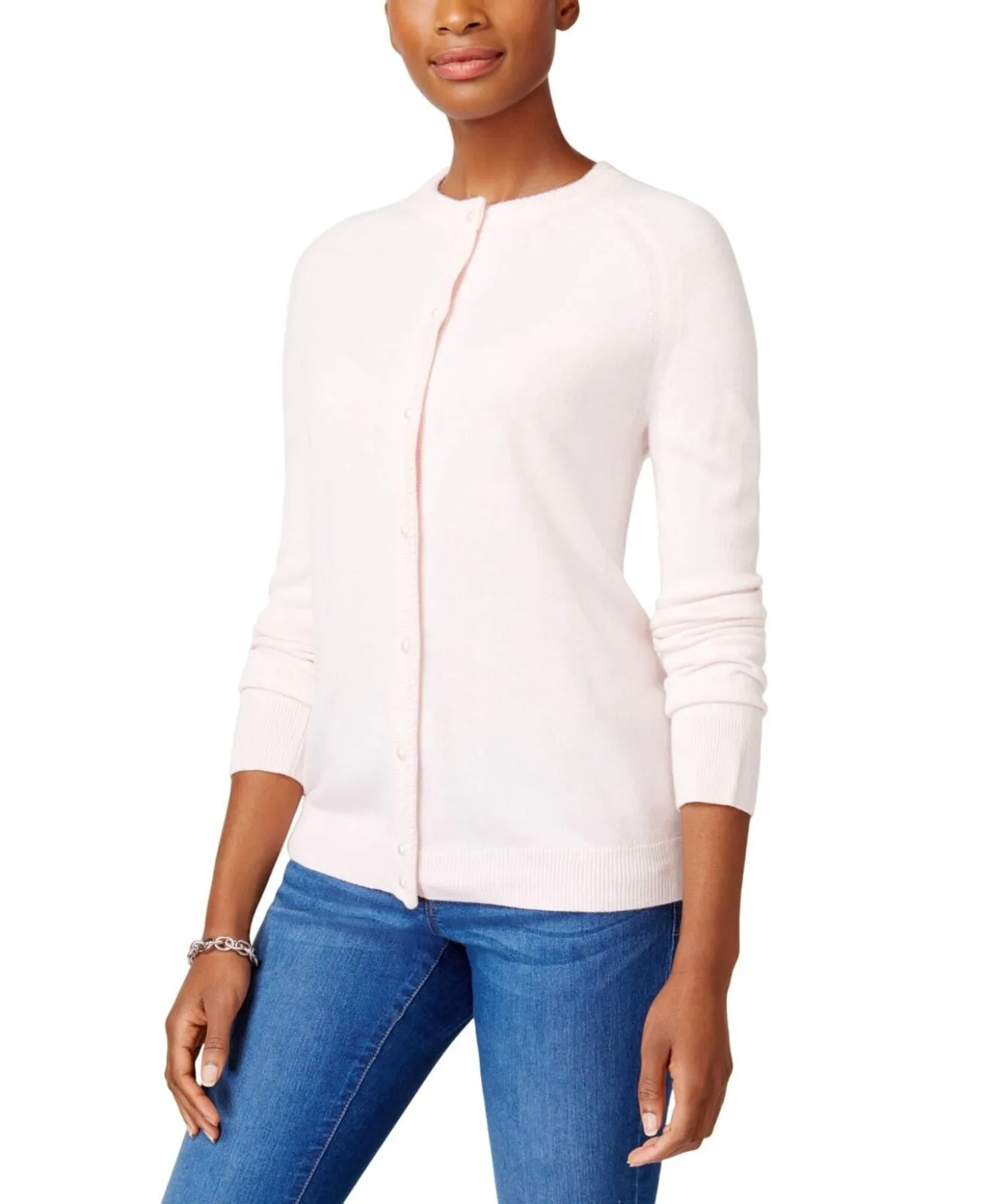 Karen Scott Womens Pearl Cardigan Sweater 100024435PT Pink PXL