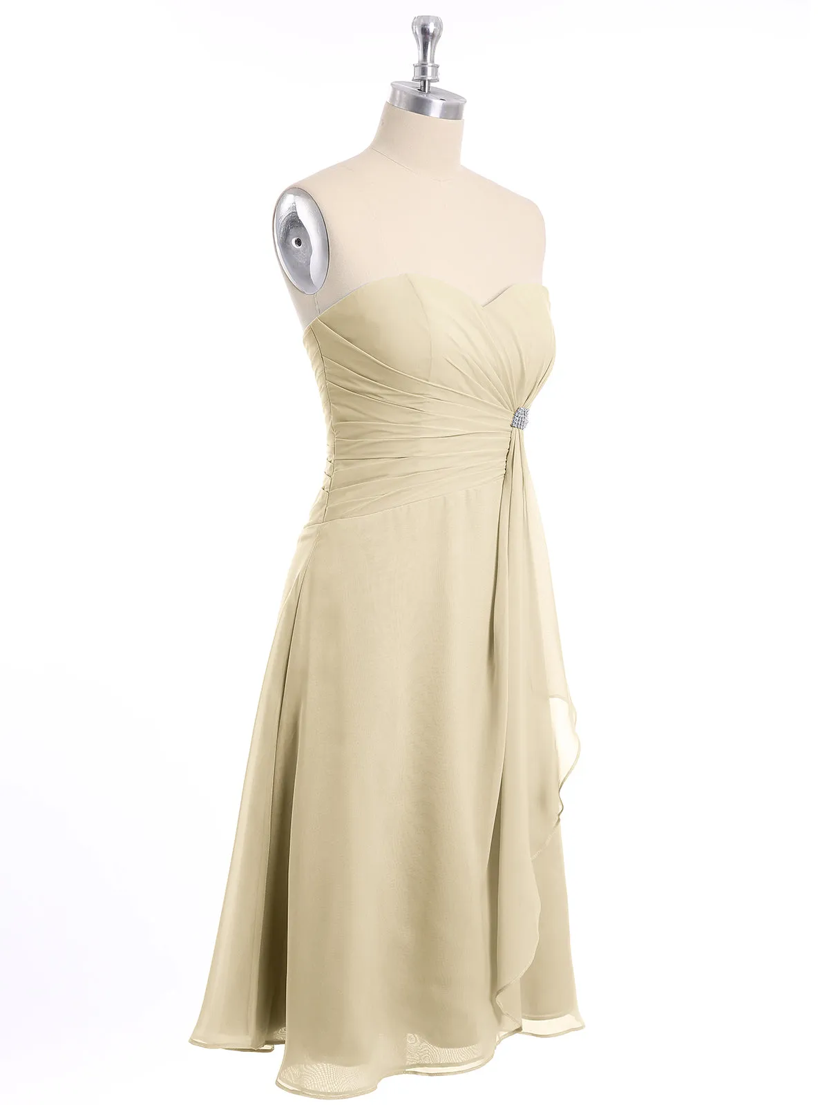 Knee Length Chiffon Dress with Sweetheart Neck-Champagne