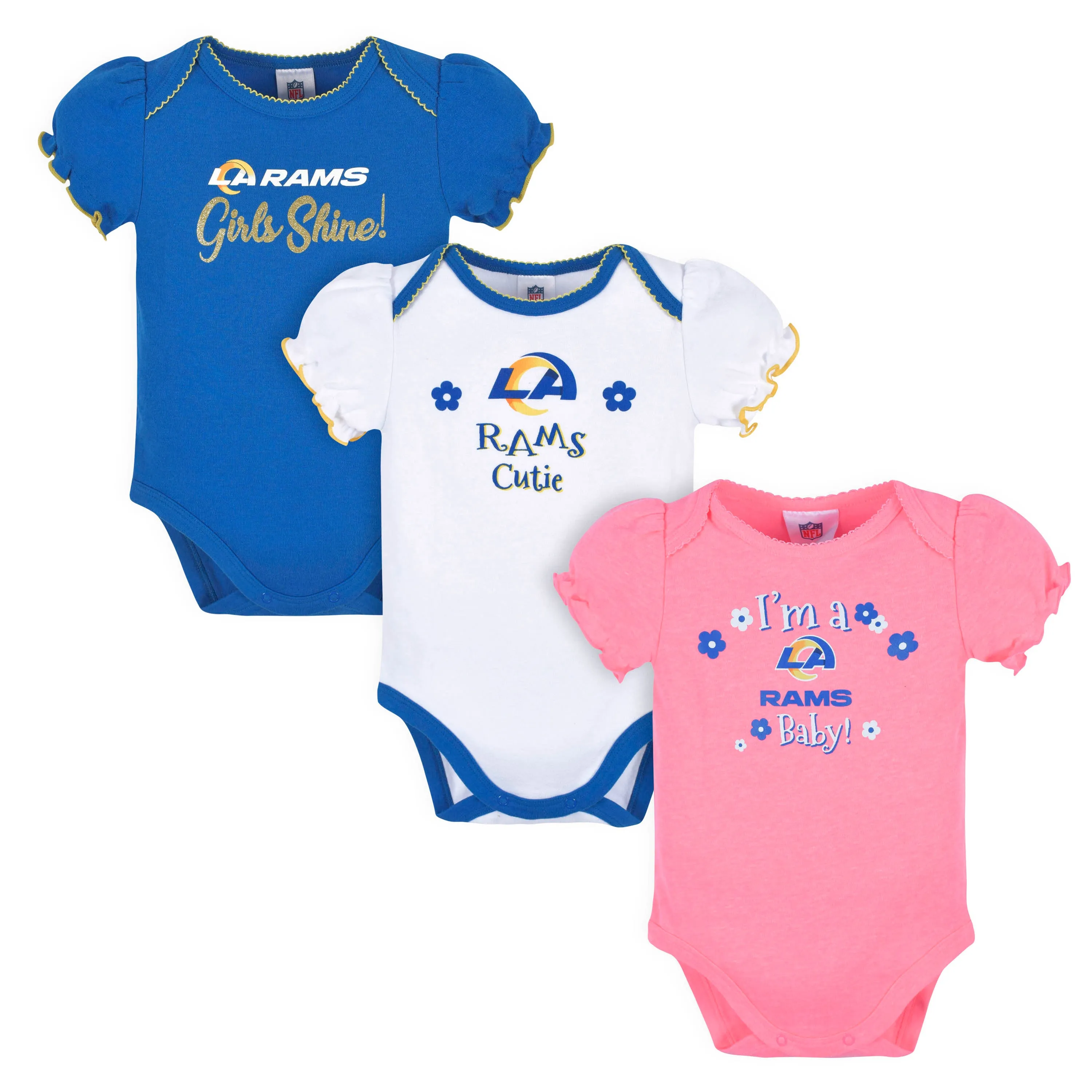 LA Rams Girls Shine 3 Pack Short Sleeved Bodysuit Set