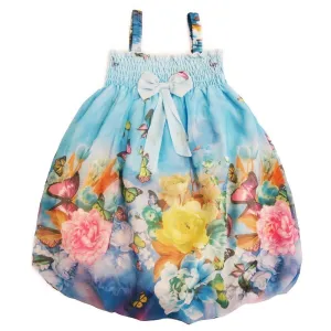Little Girls Blue Butterfly Straps Bow Chiffon Baby Doll Dress 24M-8