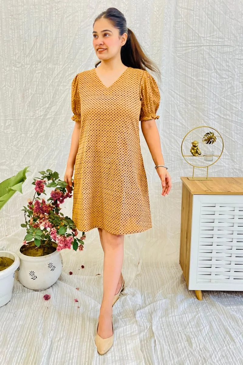 Nude Schiffli Embroidered Flare Dress