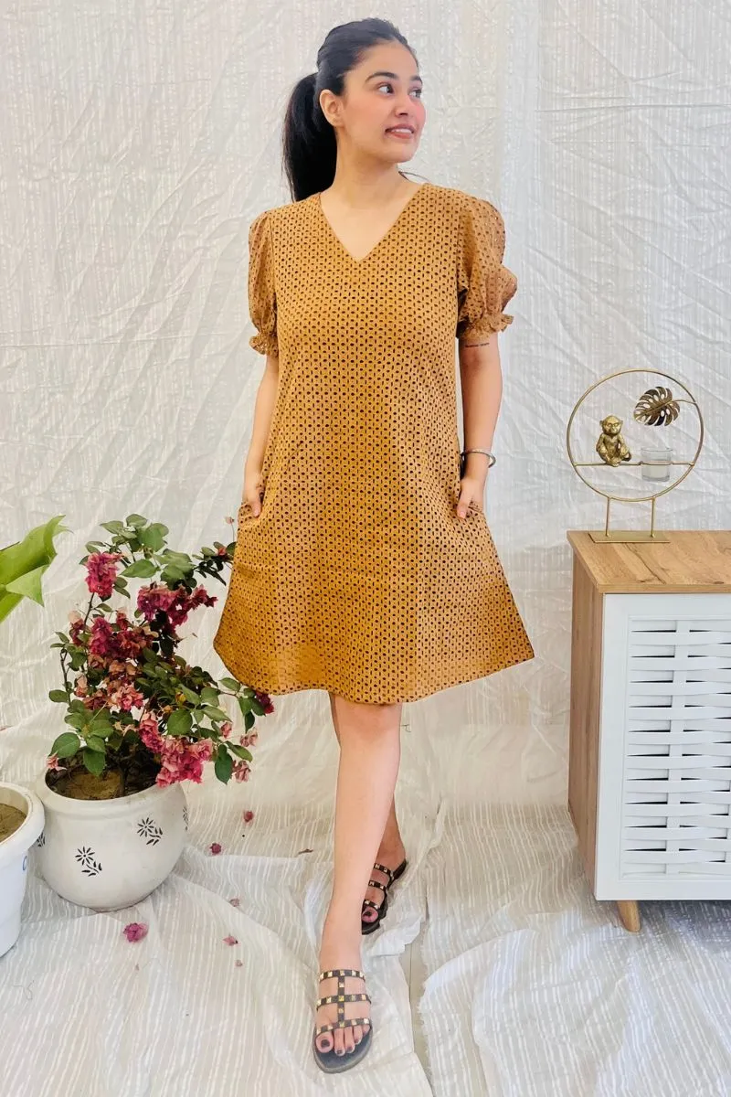 Nude Schiffli Embroidered Flare Dress
