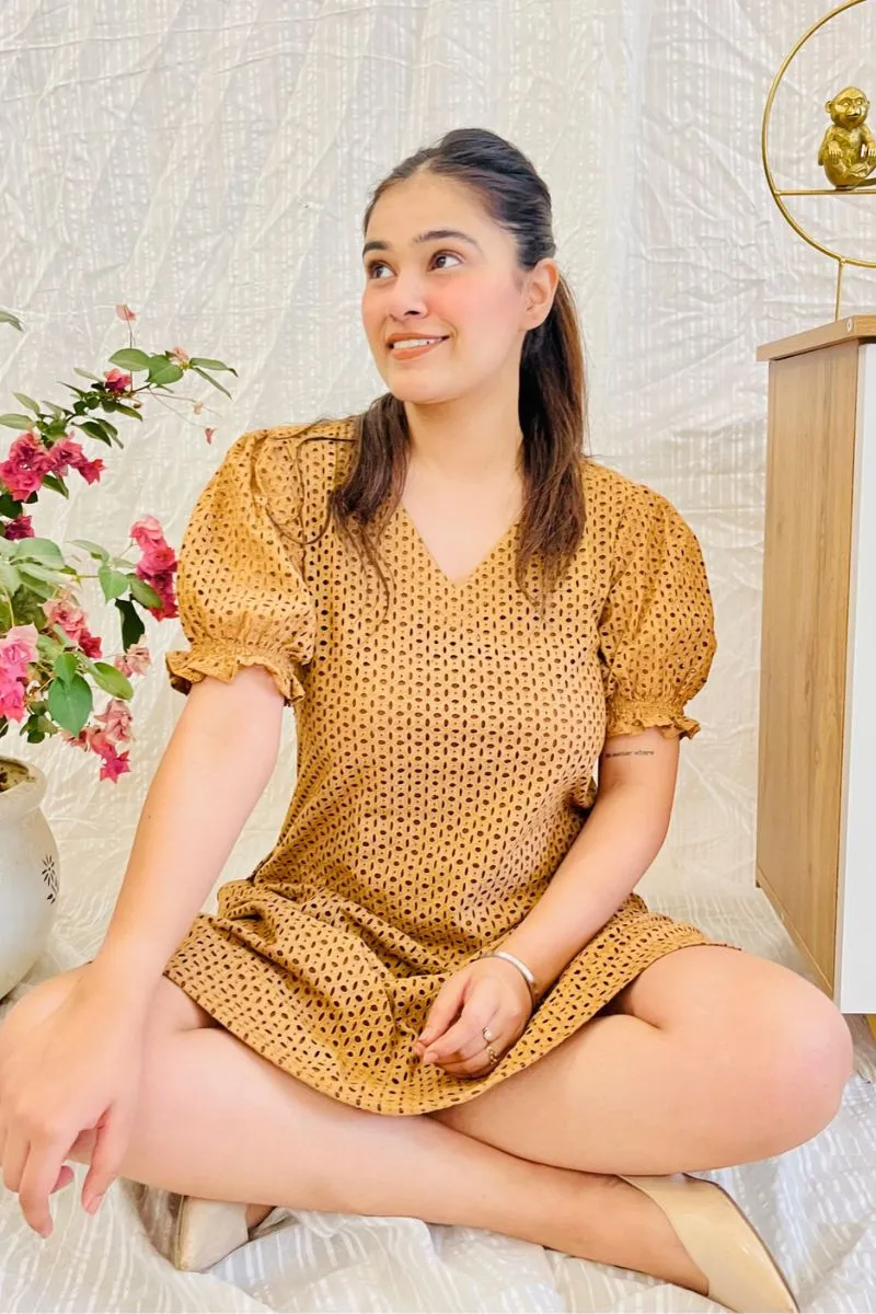 Nude Schiffli Embroidered Flare Dress