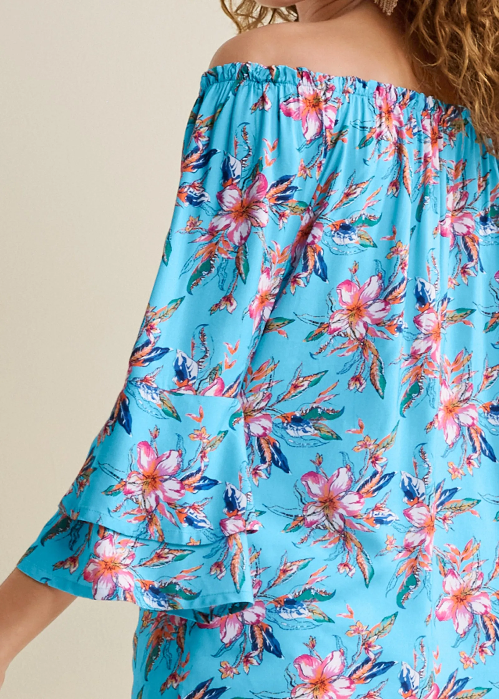 Off-The-Shoulder Printed Top - Blue Multi
