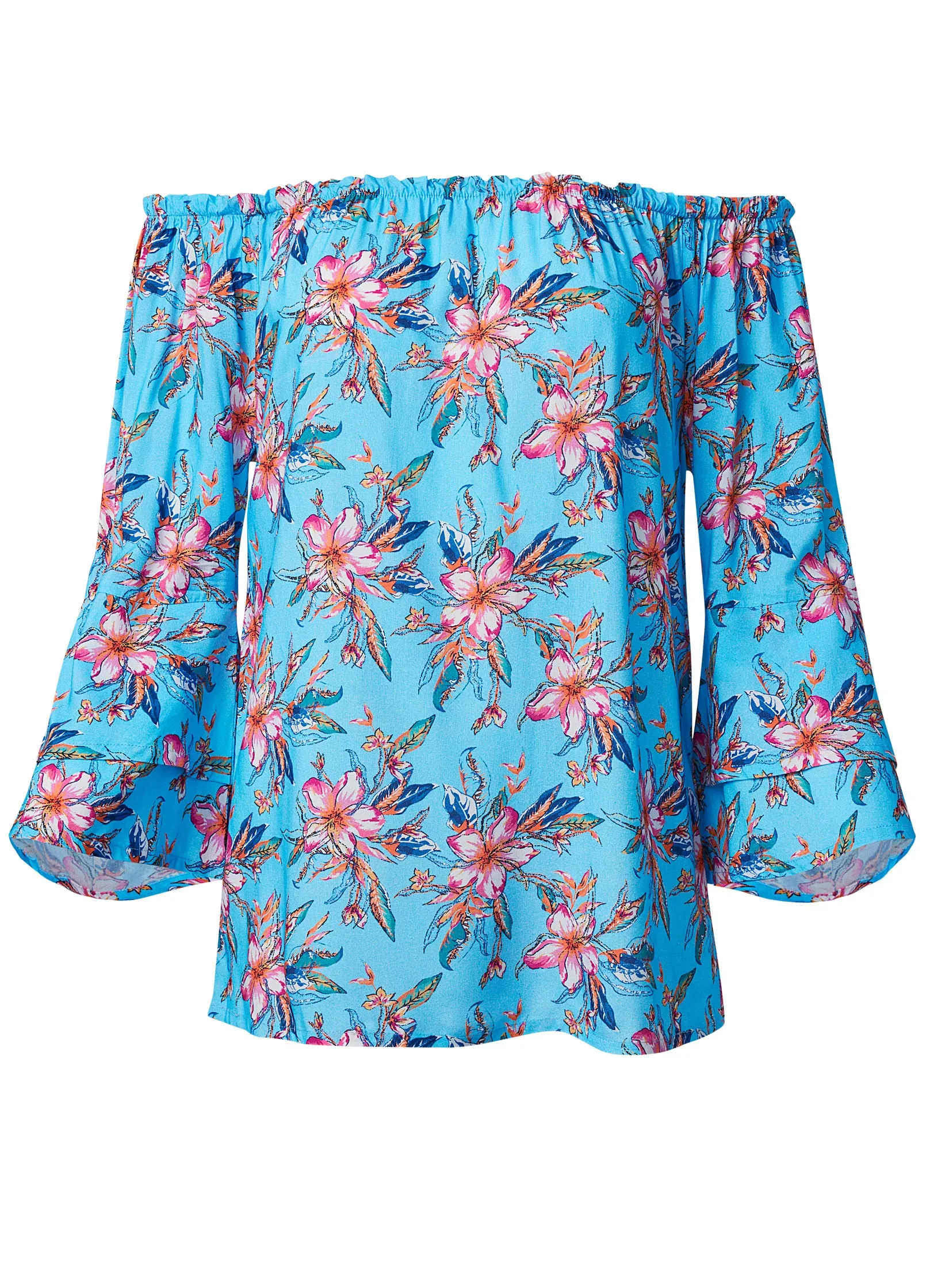 Off-The-Shoulder Printed Top - Blue Multi