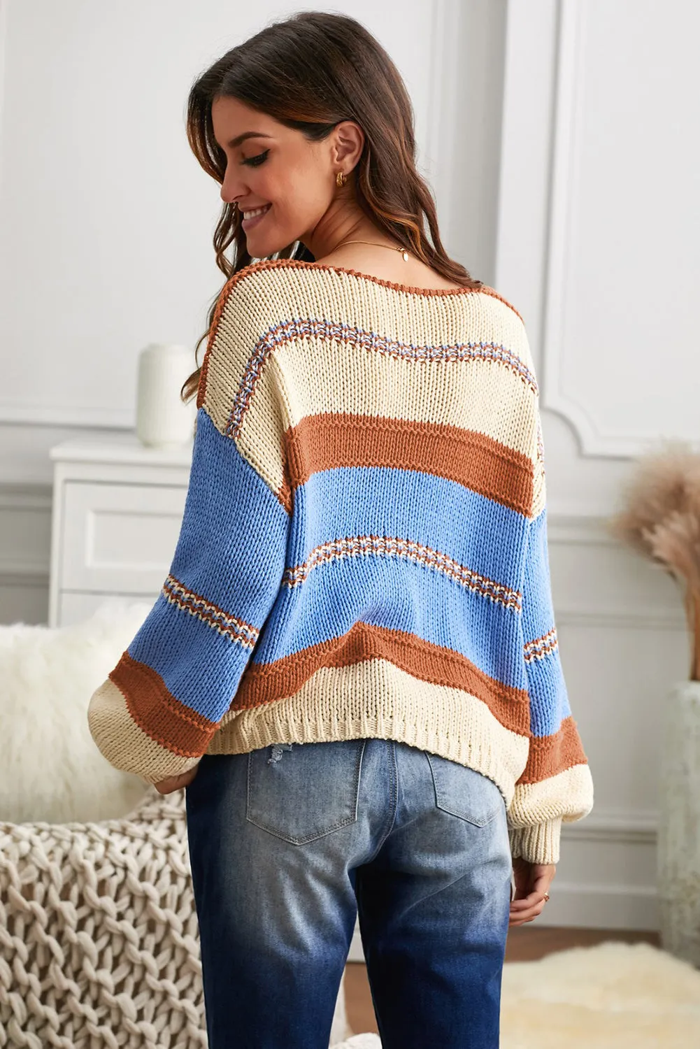Orange Blue Striped Sweater