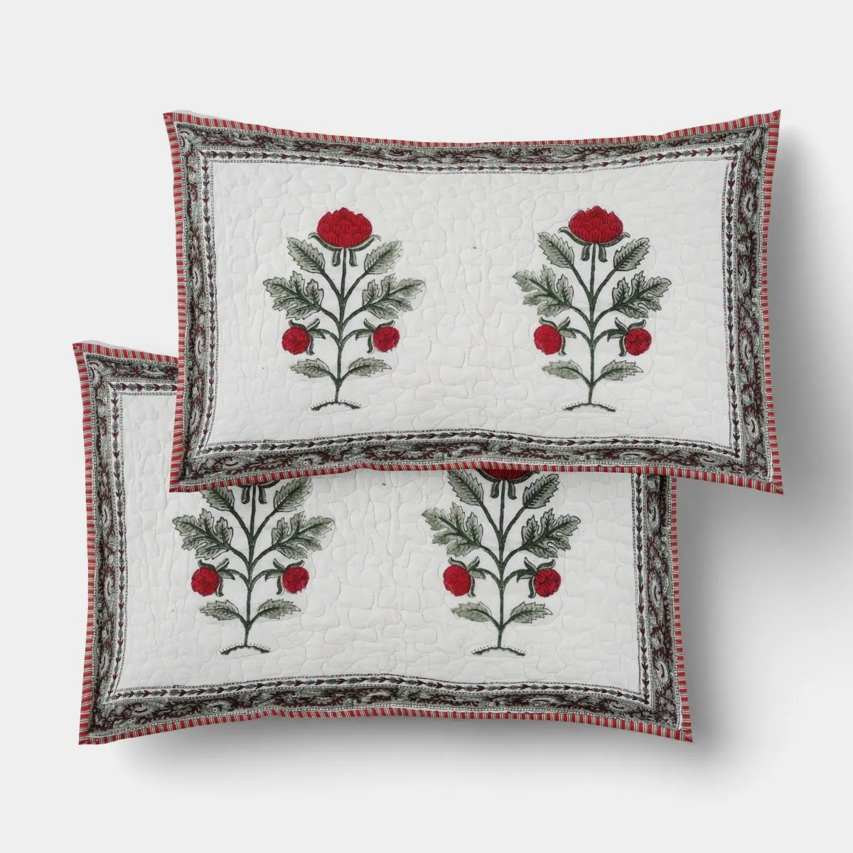 Quilted Double Bed Cover In Fine Cotton | Reversible Hand Printed With Bright Floral | Handmade In India