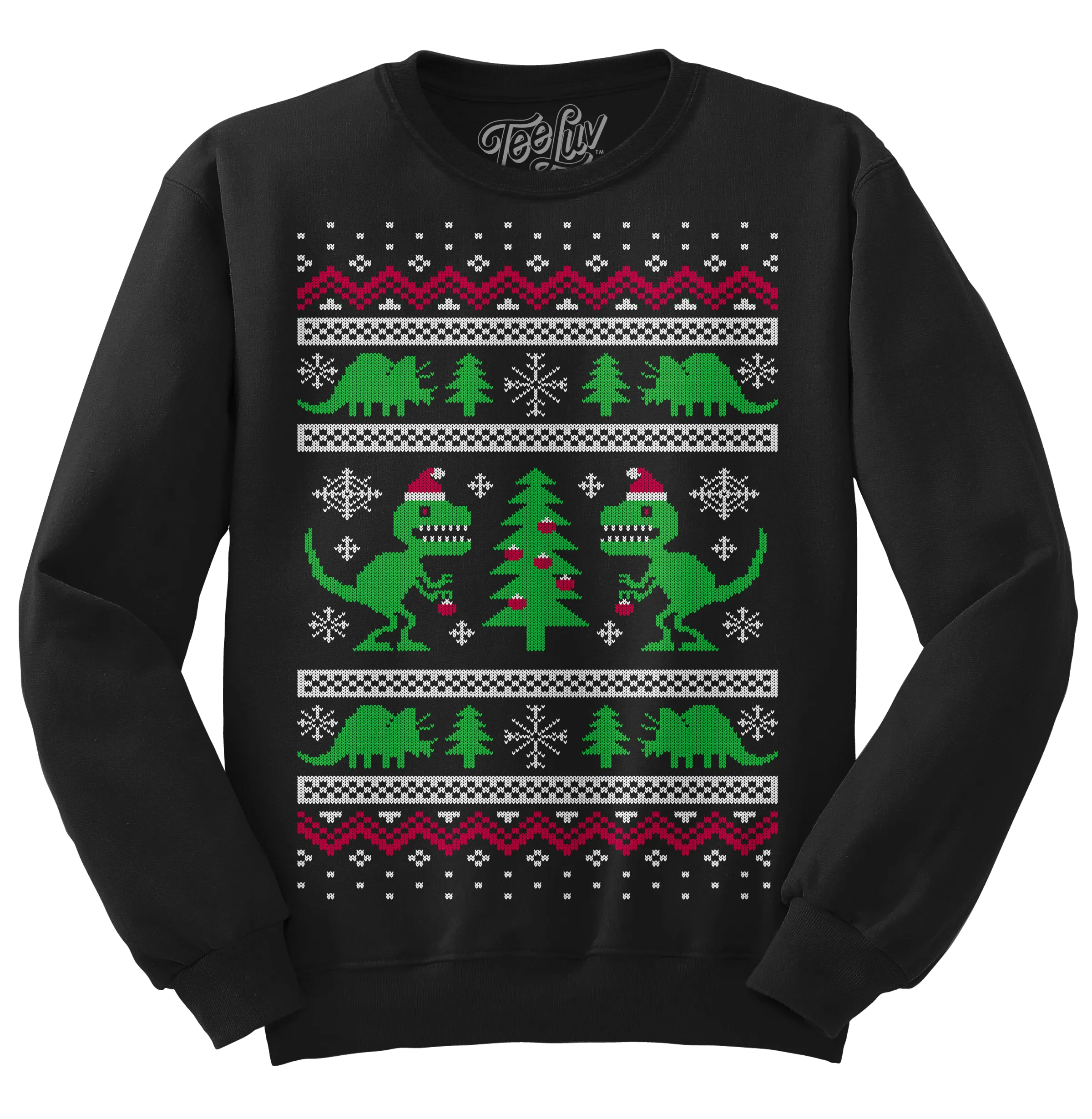 "Dino-mas" Dinosaur Christmas Crewneck Sweatshirt - Black