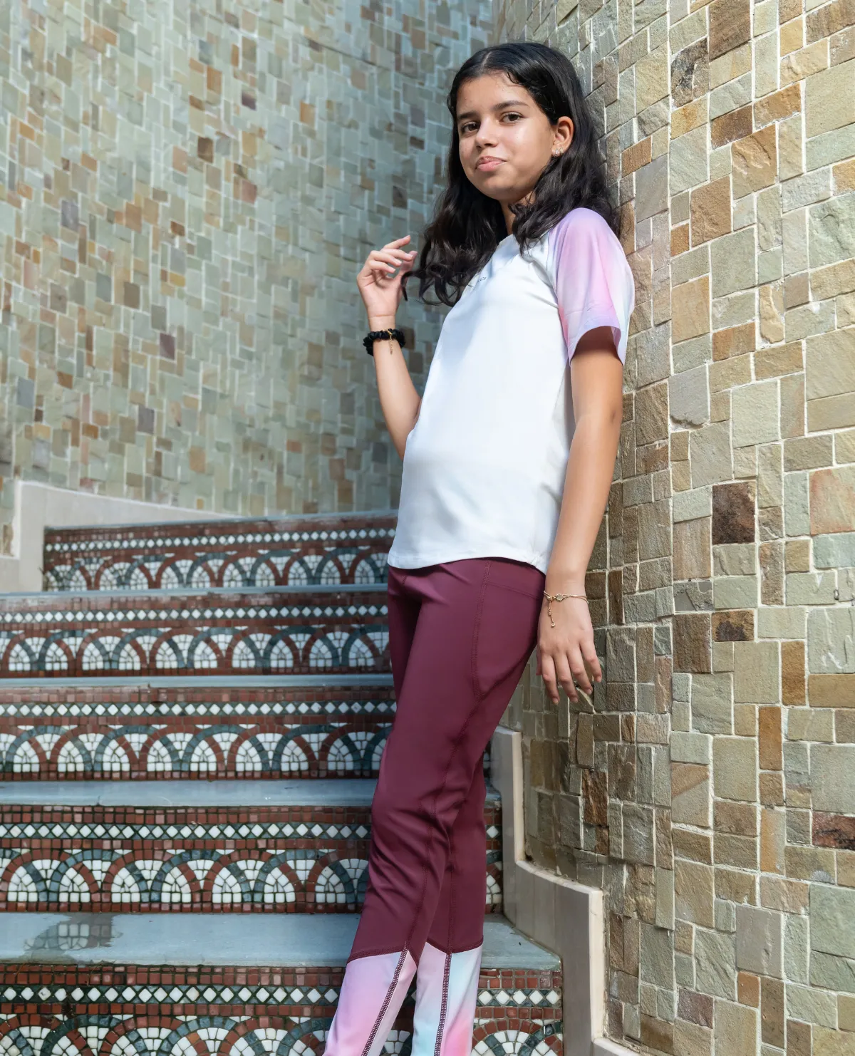 Regular Colourblock Tshirt and High Waisted Colourblock Stretchable Leggings Set