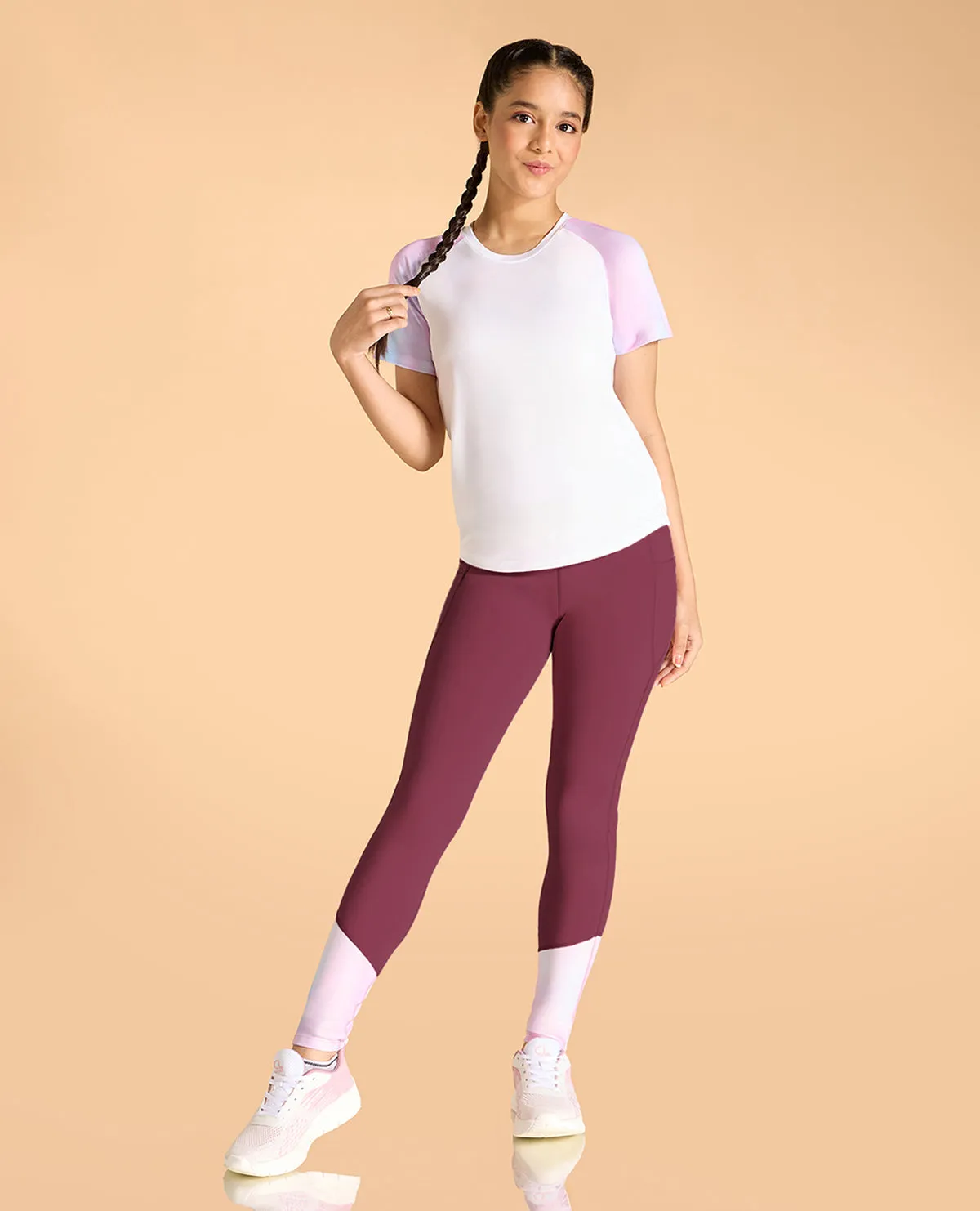 Regular Colourblock Tshirt and High Waisted Colourblock Stretchable Leggings Set