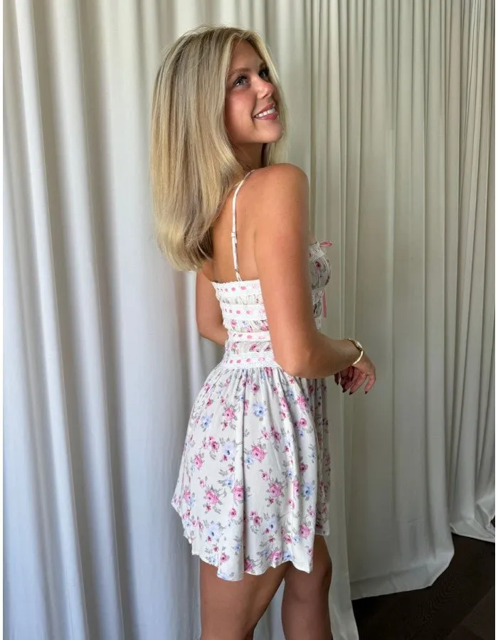 Ribbon Lace Detail Mini Dress in Pink