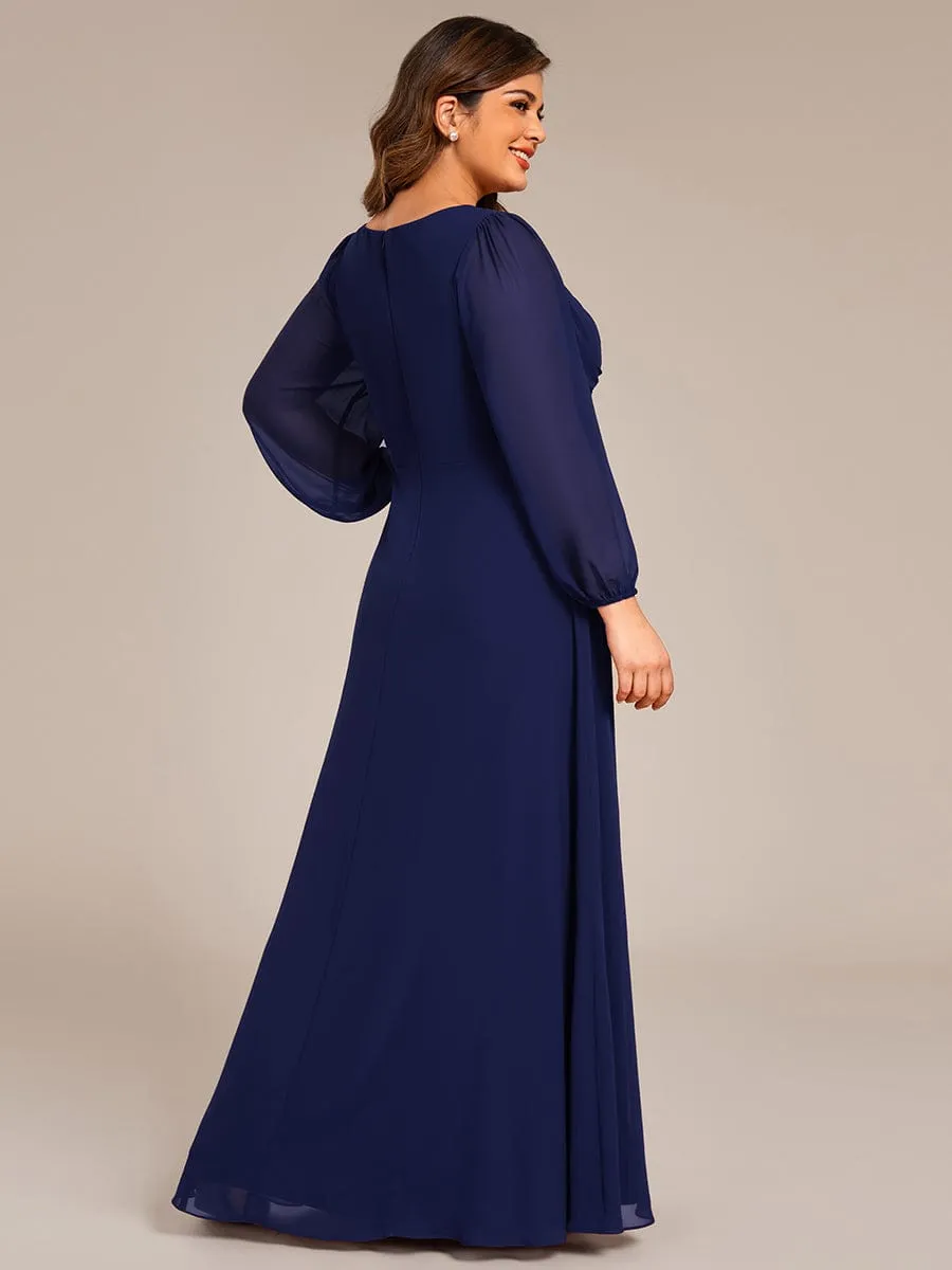 Ruth | Plus Size A-Line Pleated Long Lantern Sleeves Chiffon Formal Evening Dress