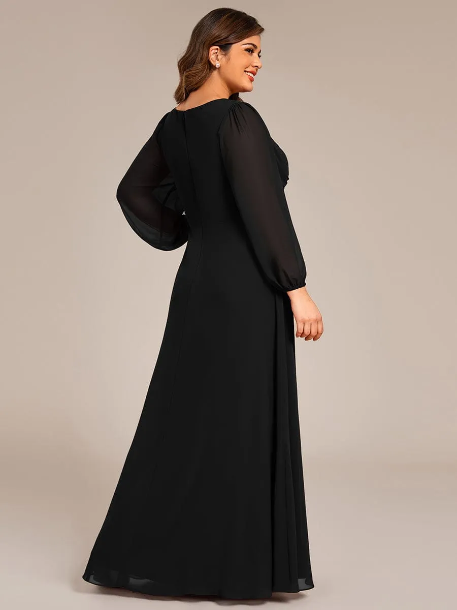 Ruth | Plus Size A-Line Pleated Long Lantern Sleeves Chiffon Formal Evening Dress
