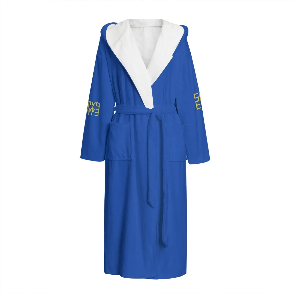 Sixty Eight 93 Logo Gold & White Blue Unisex Flannel Hooded Bathrobe