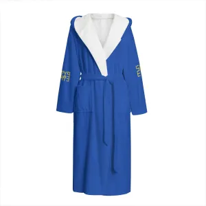Sixty Eight 93 Logo Gold & White Blue Unisex Flannel Hooded Bathrobe